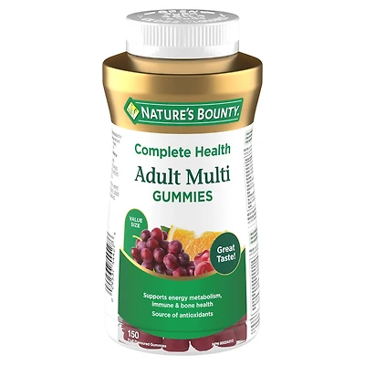 NATURE'S BOUNTY Multivitamines pour adultes, aide à soutenir la fonction immunitaire, aide au développement des os et des dents, saveurs de cerise, de raisin et d’orange 150 paquet