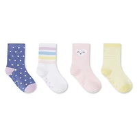 George Baby Girls' Crew Socks with Grippers 4-Pack