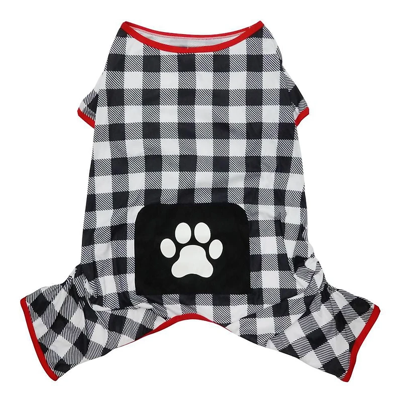 Way to Celebrate Vêtements pour chiens: Pyjama en jersey pour chiens, carreaux noir et blanc avec une sérigraphie de pattes