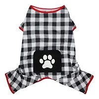 Way to Celebrate Vêtements pour chiens: Pyjama en jersey pour chiens, carreaux noir et blanc avec une sérigraphie de pattes