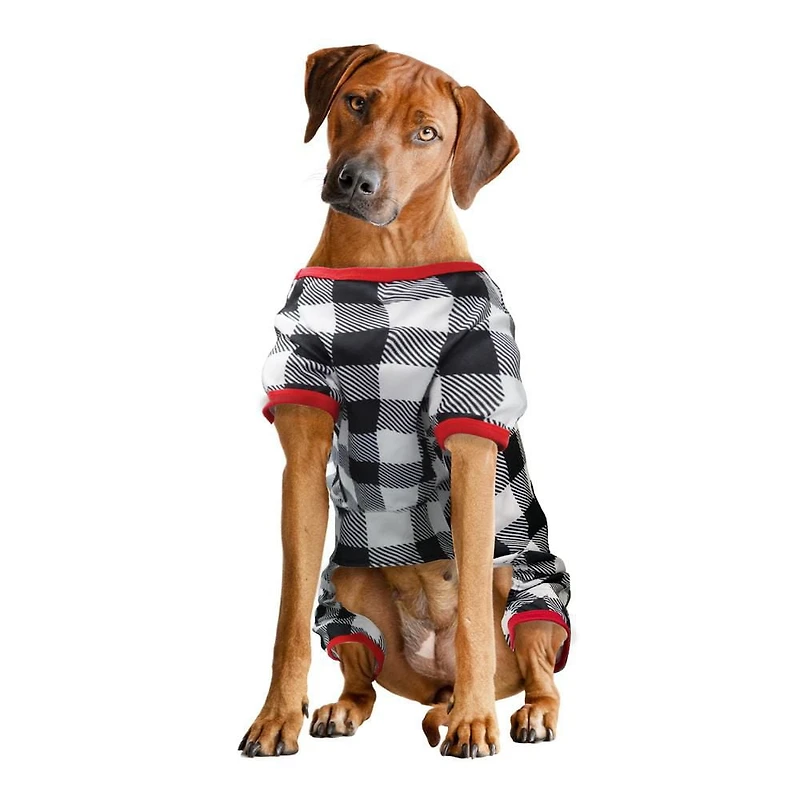 Way to Celebrate Vêtements pour chiens: Pyjama en jersey pour chiens, carreaux noir et blanc avec une sérigraphie de pattes