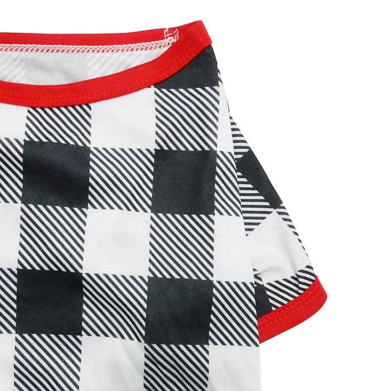 Way to Celebrate Vêtements pour chiens: Pyjama en jersey pour chiens, carreaux noir et blanc avec une sérigraphie de pattes