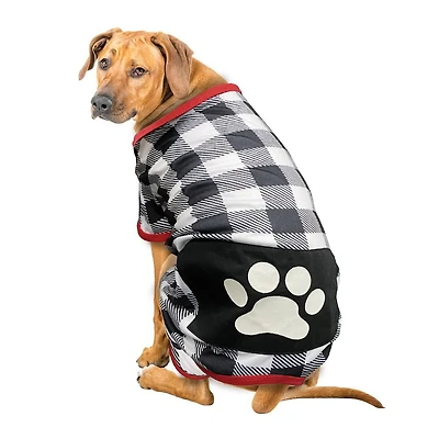 Way to Celebrate Vêtements pour chiens: Pyjama en jersey pour chiens, carreaux noir et blanc avec une sérigraphie de pattes