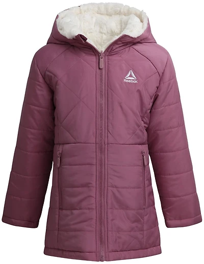 Reebok Girls' Long Stretch Reversible Puffer Coat,