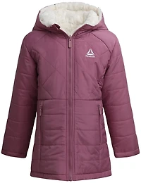 Reebok Girls' Long Stretch Reversible Puffer Coat,