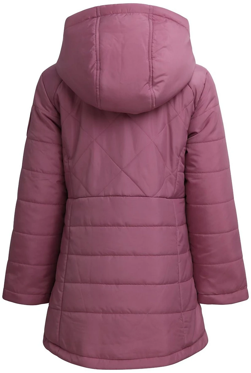 Reebok Girls' Long Stretch Reversible Puffer Coat,