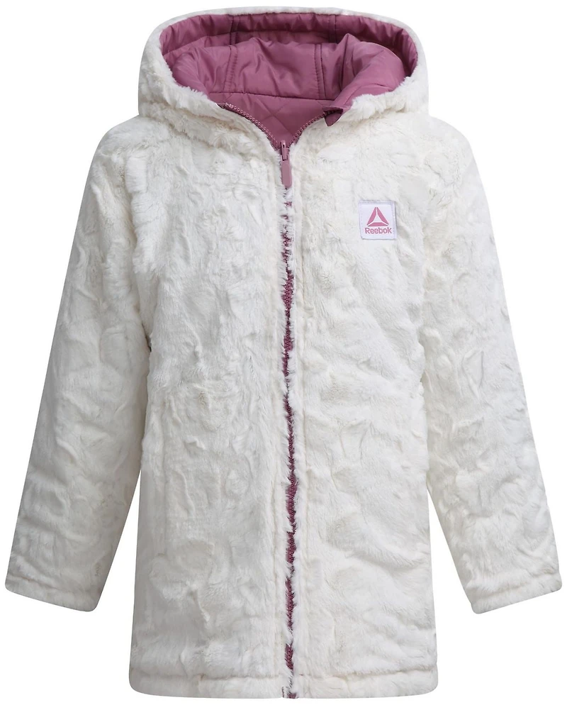 Reebok Girls' Long Stretch Reversible Puffer Coat,
