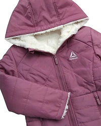 Reebok Girls' Long Stretch Reversible Puffer Coat,