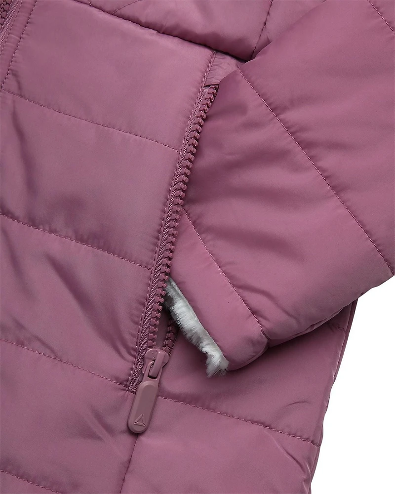 Reebok Girls' Long Stretch Reversible Puffer Coat,