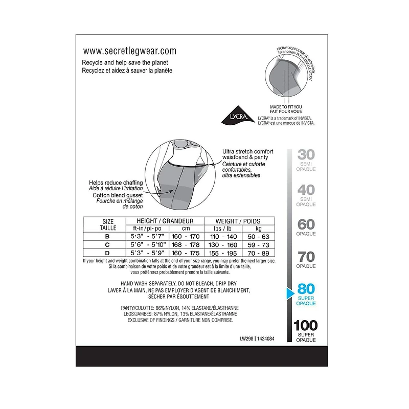 Secret SiConfortable Collants Super Opaque 1pk