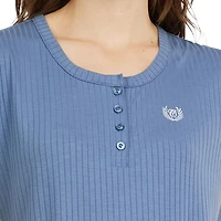 Ensemble de pyjama 2 pièces de nuit pour femme Chaps avec haut en tricot côtelé à manches courtes et pantalon