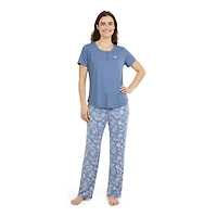 Chaps Women's Sleep 2-Piece Ribbed Knit Short Sleeve Top with Pants Set