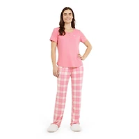 Ensemble de pyjama 2 pièces de nuit pour femme Chaps avec haut en tricot côtelé à manches courtes et pantalon
