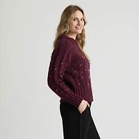 Mexx Women’s Cable Knit Sweater with Pearl Detailing, XS-XXL