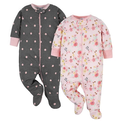 Gerber® Baby Girls' 2-Pack Sleep 'N Play, Pink Floral and Polka Dot Sleepers