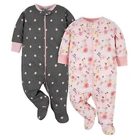 Gerber® Baby Girls' 2-Pack Sleep 'N Play, Pink Floral and Polka Dot Sleepers