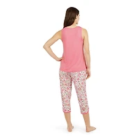 Chaps Women's Sleep 2-Piece Soft Sleeveless Henley Tank with Capri Pants Set