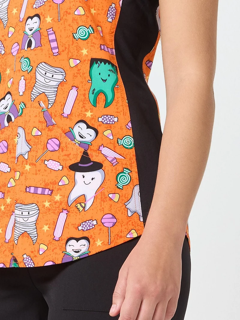 Haut pour femmes de la collection mode Scrubstar, imprimé Sweet Tooth, tailles XS à 3XL