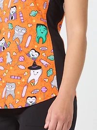 Haut pour femmes de la collection mode Scrubstar, imprimé Sweet Tooth, tailles XS à 3XL