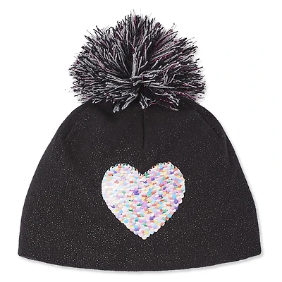 George Girl's Fleece Beanie with Sequins Logo And Lurex Pom
