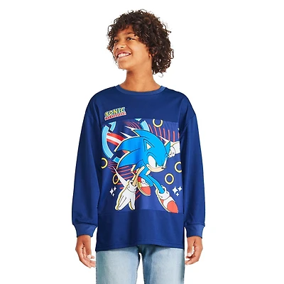 T-shirt en maille à manches longues Sonic le hérisson pour garçons Tailles TP–TG