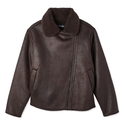 Manteau de motard en fausse peau mouton George pour femmes