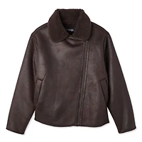 Manteau de motard en fausse peau mouton George pour femmes