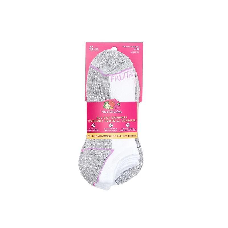 Fruit of the Loom Girls Sports Stripe 6 Pack No Show socks, Girls No Show Socks