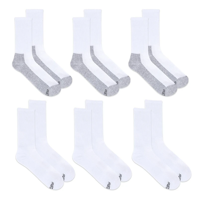 Chaussettes Crew de confort toute la journée Fruit of the Loom pour hommes, taillles 6-12 (pack de 6) Zone rembourrée, évacuation de l'humidité