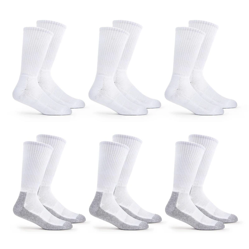 Chaussettes Crew de confort toute la journée Fruit of the Loom pour hommes, taillles 6-12 (pack de 6) Zone rembourrée, évacuation de l'humidité