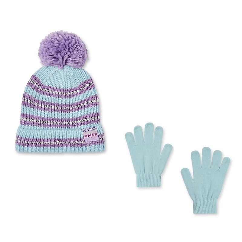 George Girls' Striped Toque and Gloves 2-Piece Set