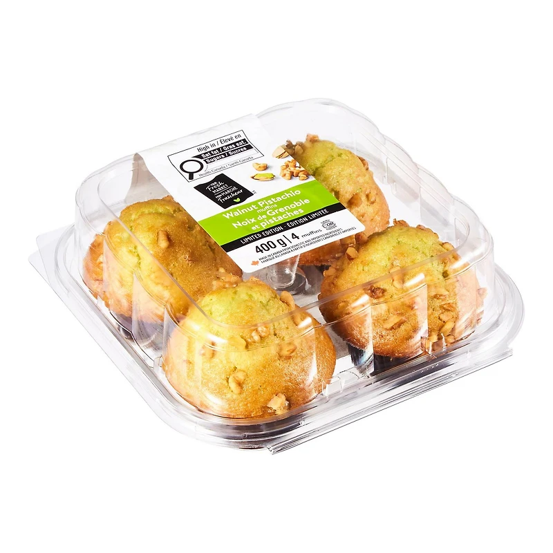 Muffins aux noix de Grenoble et aux pistaches Mon marché fraîcheur 4 muffins, total de 400 g
