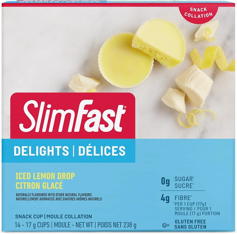 SlimFast Keto Bomb Snacks, 14x17g Iced Lemon Drop Cups Per Box, 239 Grams