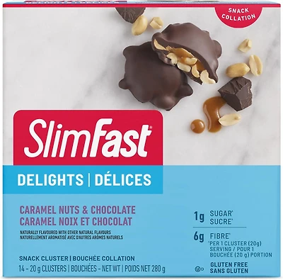 Slimfast Keto Bomb Snacks, 14x20g chocolat Caramel Nut Clusters par boîte, 280 grammes