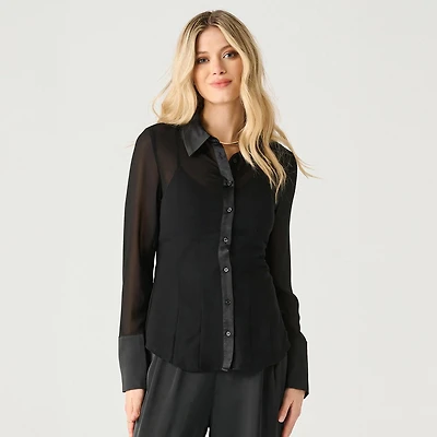 Devoted long sleeve cinched sheer blouse