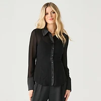 Devoted Blouse transparente à manches longues et taille cintrée