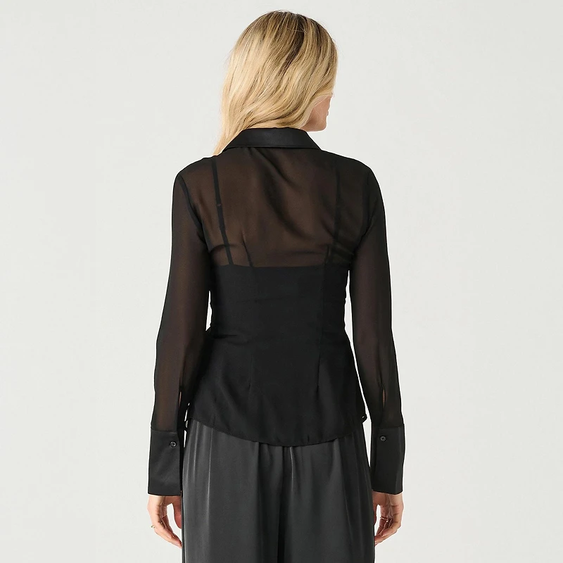 Devoted long sleeve cinched sheer blouse