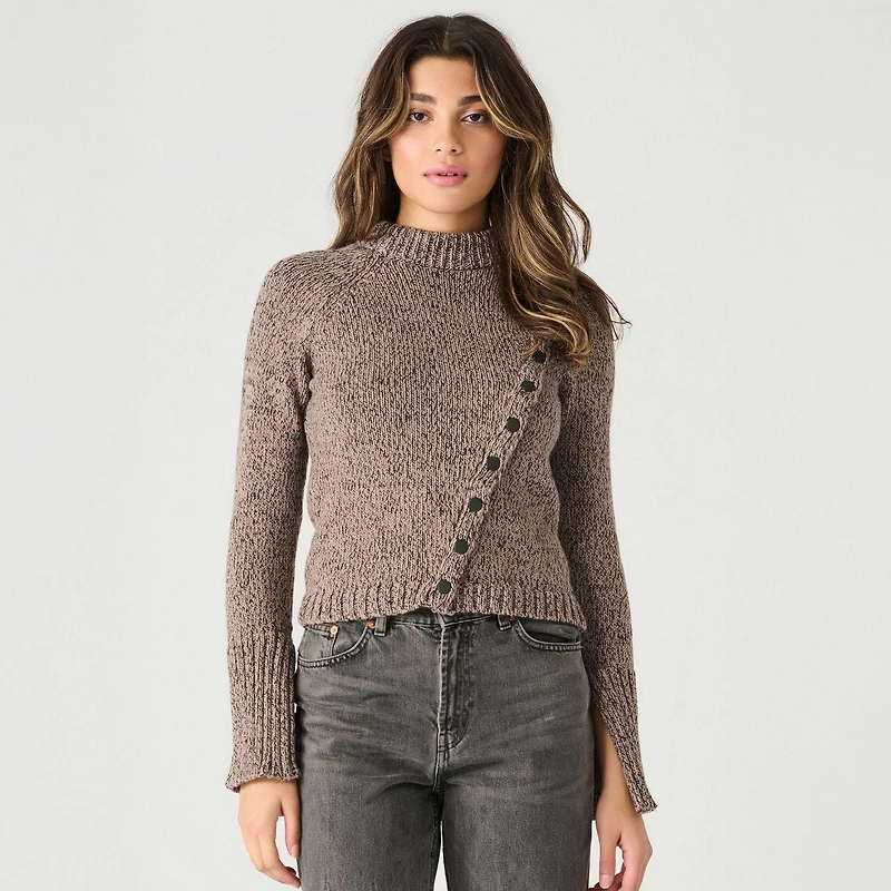 Devoted long sleeve diagonal buttoned sweater