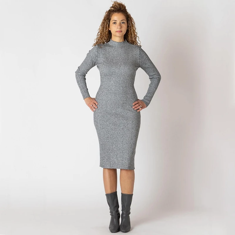 Devoted long sleeve mock neck midi sweater dress