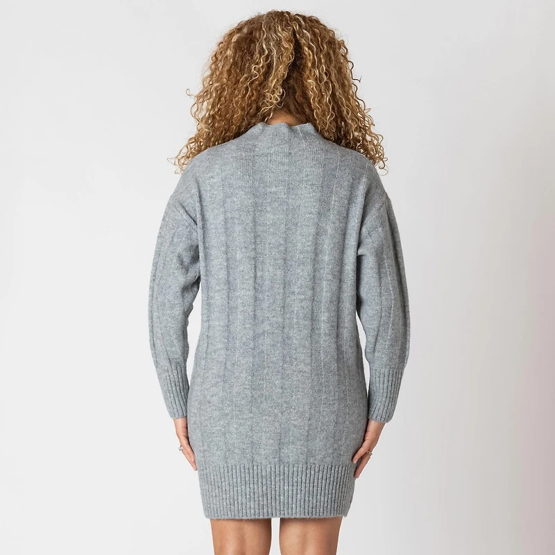 Devoted long sleeve wide rib mock neck sweater dress