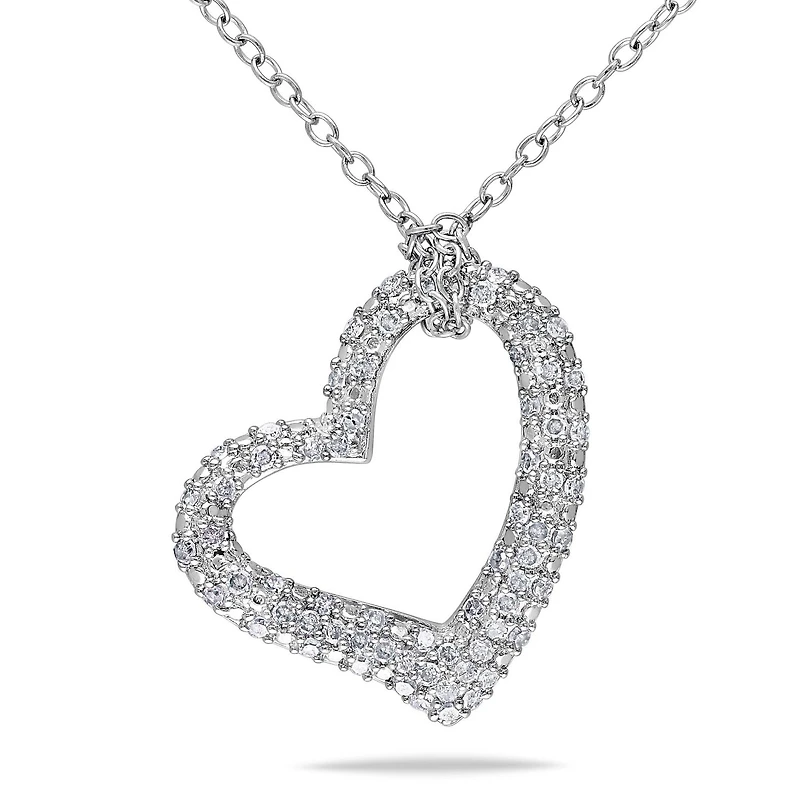 Pendentif de forme coeur Miabella avec diamants 1/3 CT poids total en argent sterling 18 po