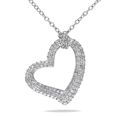 Pendentif de forme coeur Miabella avec diamants 1/3 CT poids total en argent sterling 18 po