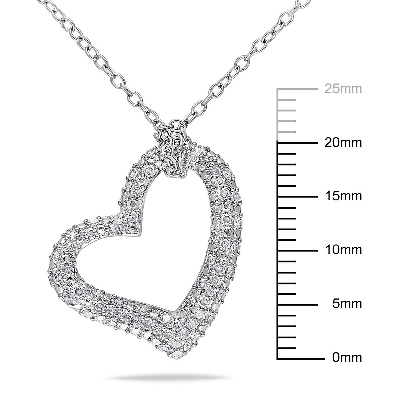 Pendentif de forme coeur Miabella avec diamants 1/3 CT poids total en argent sterling 18 po