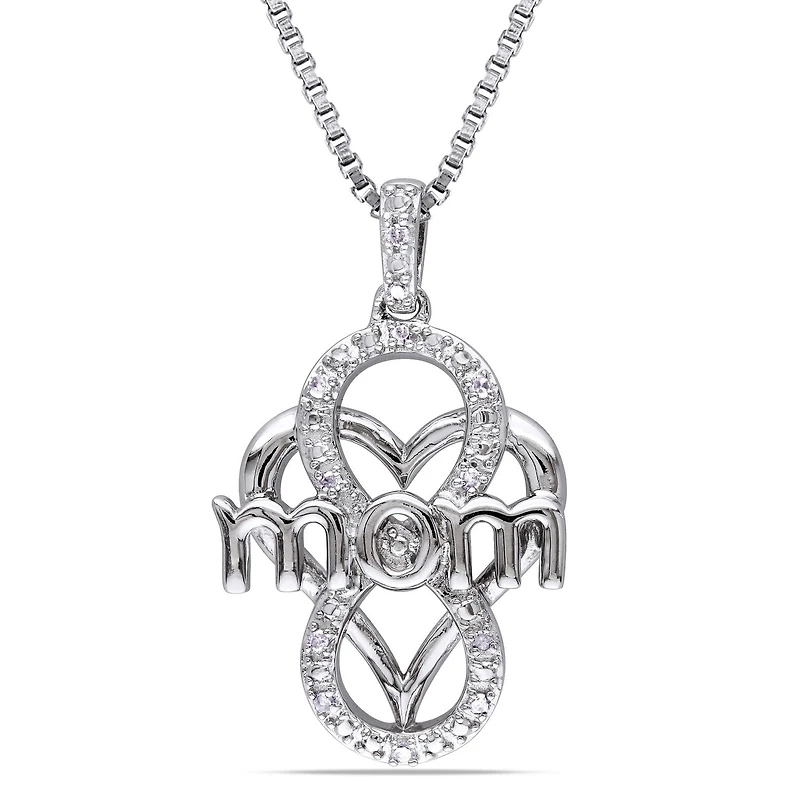 Pendentif "mom" de forme coeur et infini Miabella avec accents de diamants en argent sterling, 18 po