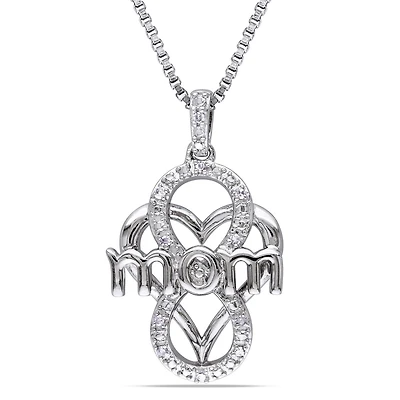 Pendentif "mom" de forme coeur et infini Miabella avec accents de diamants en argent sterling, 18 po