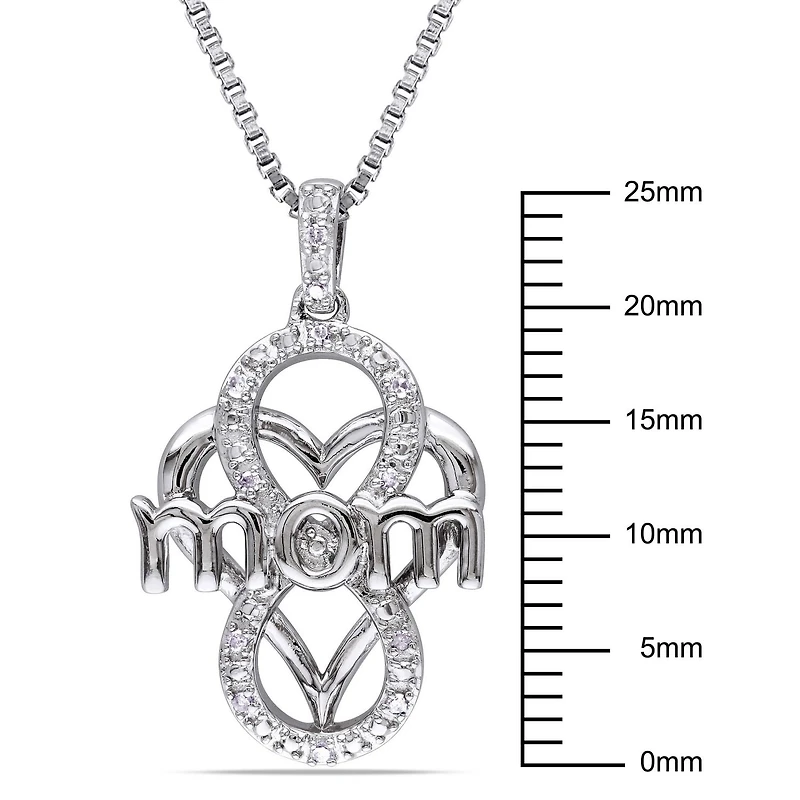 Pendentif "mom" de forme coeur et infini Miabella avec accents de diamants en argent sterling, 18 po