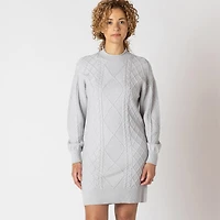 Devoted robe-pull à manches longues, col montant et motif torsadé