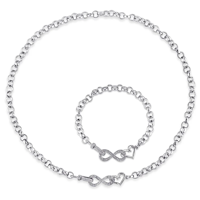 Ensemble de collier et de bracelet infini Miabella avec diamants 1/5 CT poids total en argent sterling