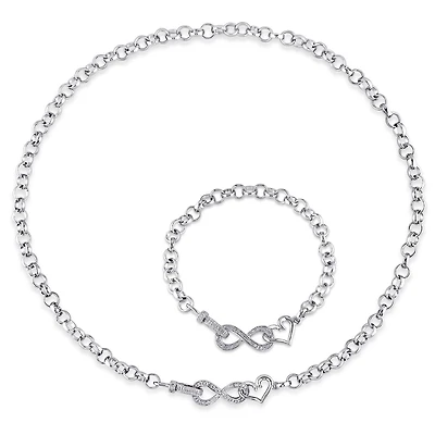 Miabella 1/5 Carat T.W. Diamond Sterling Silver Heart Infinity Necklace And Bracelet Set.