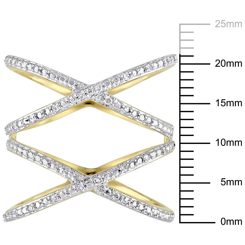 Bague double entrecroisée Miabella avec diamants 1/10 CT poids total en argent sterling plaqué de rhodium jaune